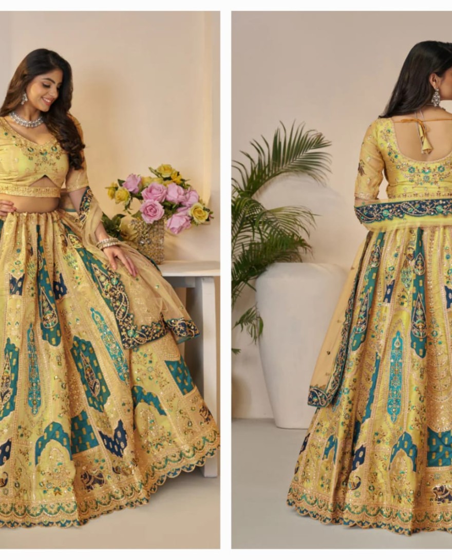 492yellow - Rajsi Haathi Collection: Yellow Banarsi Bridal Lehenga